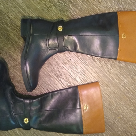 Coach Eva riding boots black & tan leather size 7B - Picture 5 of 7